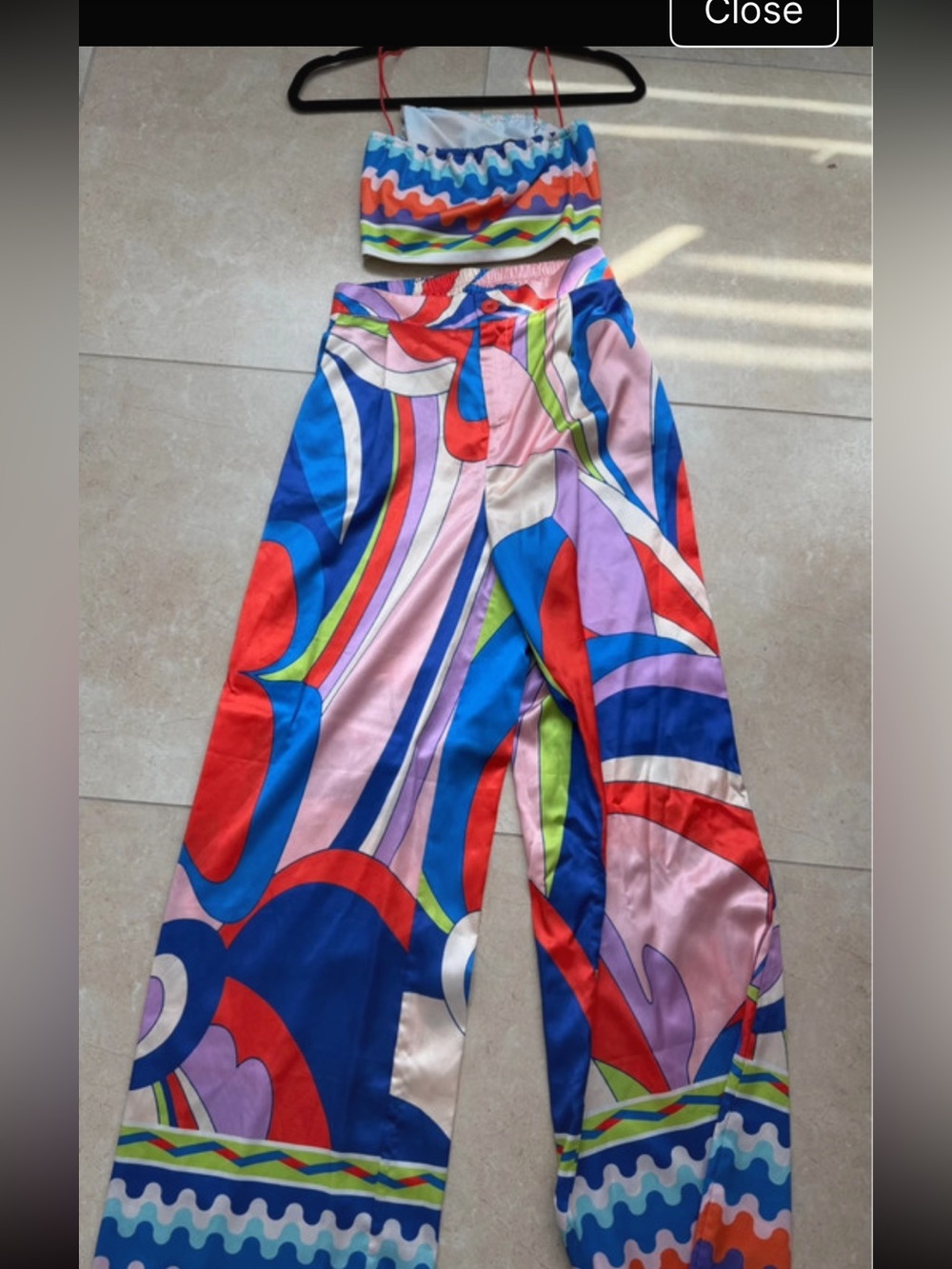 Colorful Abstract Wide-Leg Women's Pants - Multicolor with top